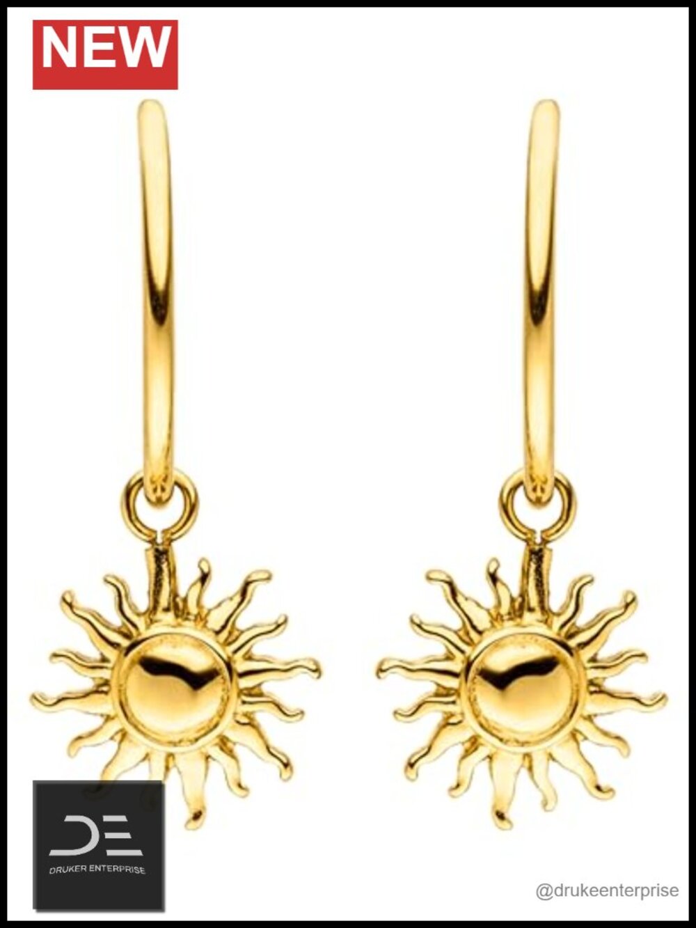18K Gold Plated Stainless Steel Sun Hoop Earrings Waterproof Fashion Jewelry